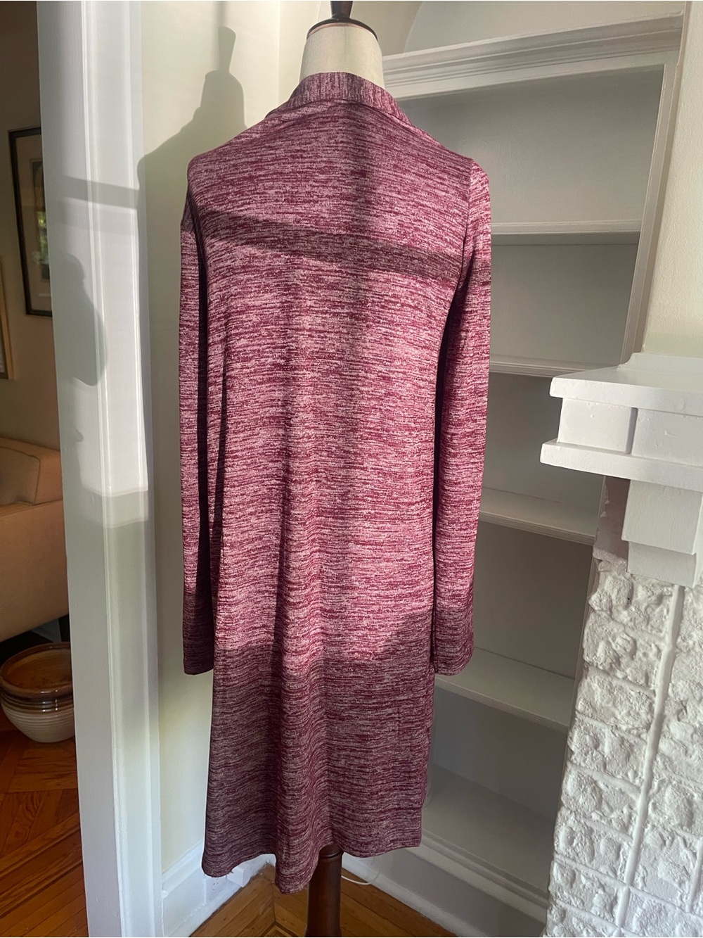 Lands' End Medium Marled Open-Front Cardigan in Wine - Picture 6 of 8